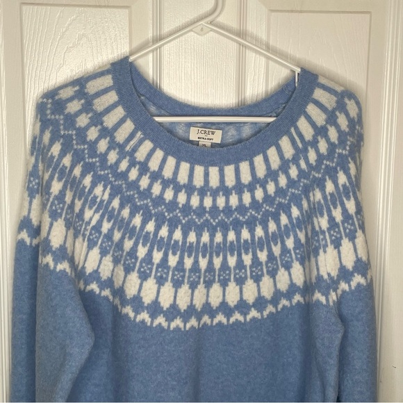 J. Crew Fair Isle Crewneck Sweater in Extra-Soft Yarn Nordic in Light Blue XL - Picture 4 of 11